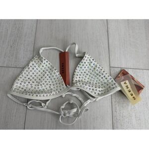 NWT Neena Triangle Bikini Top‎ Sz S White Rhinestones
